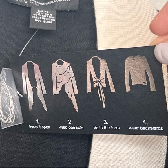 INC International Concepts Petites Wrap Black Silk Blend 4 Way Style Size M/L - Picture 4 of 9